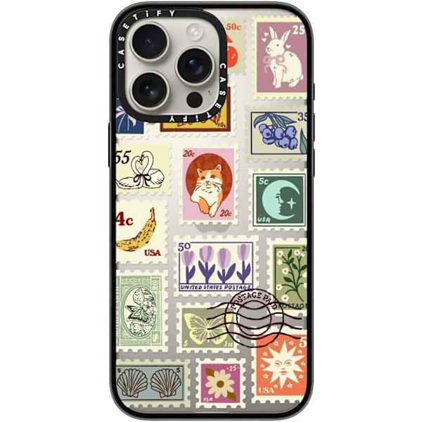 Kompakt iPhone 16 Pro Max Deksel [Lettvekt / 1,2 m 2X Militær Grad Fallbeskyttelse/Slank] - Kirsebær - Klar Svart Stamp Collection iPhone 16 Pro Max