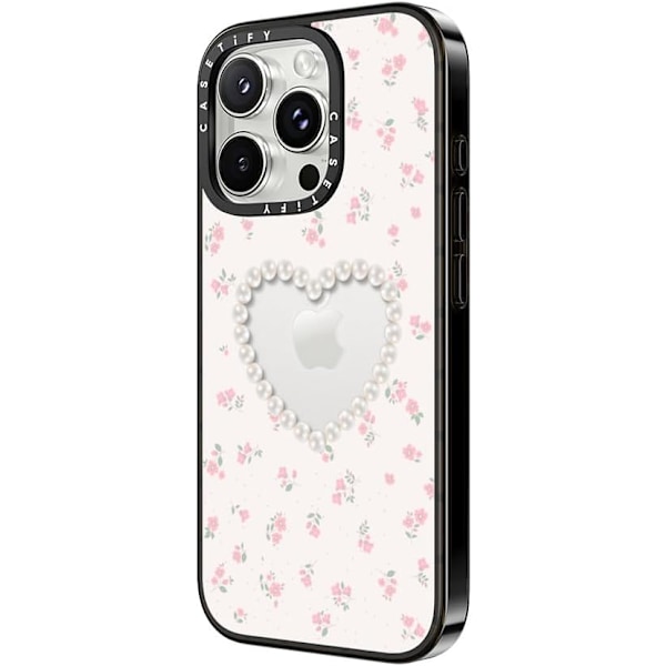 Kompakti iPhone 16 Pro Max -kuori [Kevyt / 1,2 m 2X sotilastason pudotussuoja / Ohut] - Kirsikat - Kirkas Musta Pearly Heart iPhone 16 Pro Max
