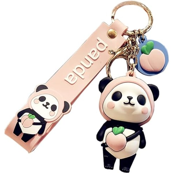 Lady Girl Söt PVC Panda Nyckelring Kreativ Nyårspresent Djurhänge Bilnyckelhänge Metallnyckelring-Rosa