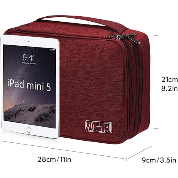 Multifunktionell vattentät bärbar kabelväska för surfplattor, externa hårddiskar, laddare, kablar, Kindle, adaptrar, minneskort, USB-kablar (3 lager)