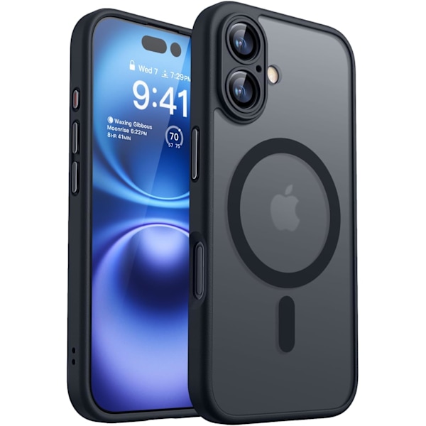 Magneettinen suojakotelo iPhone 16 Pro Max -puhelimelle täydellä kamerasuojauksella [Yhteensopiva Magsafen kanssa] [Läpikuultava matta] Suojaava puhelinkotelo, Hot Pink Black iPhone 16