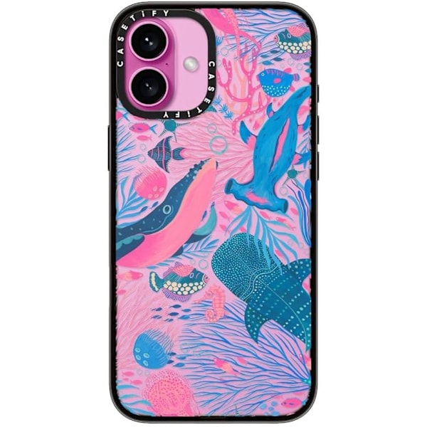 Kompakt iPhone 16 Pro Max Deksel [Lettvekt / 1,2 m 2X Militær Grad Fallbeskyttelse/Slank] - Kirsebær - Klar Svart Under the Sea iPhone 16 Plus