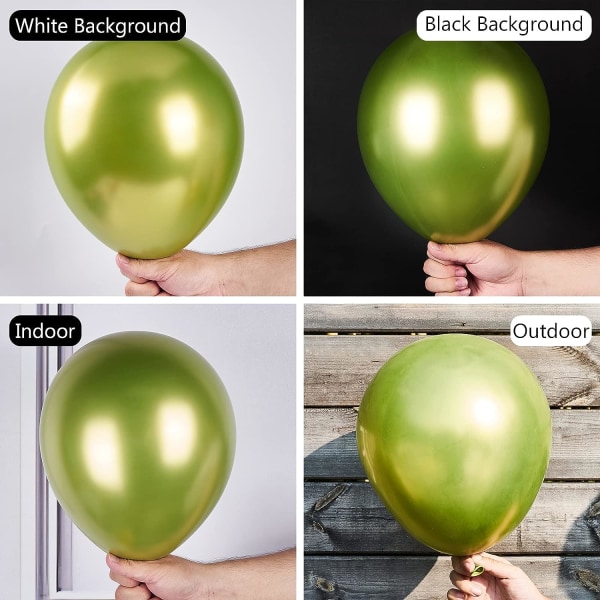 Metalliska olivgröna ballonger, 100 st gröna metallballonger Olika storlekar för ballonggarlandbåge som festdekorationer
