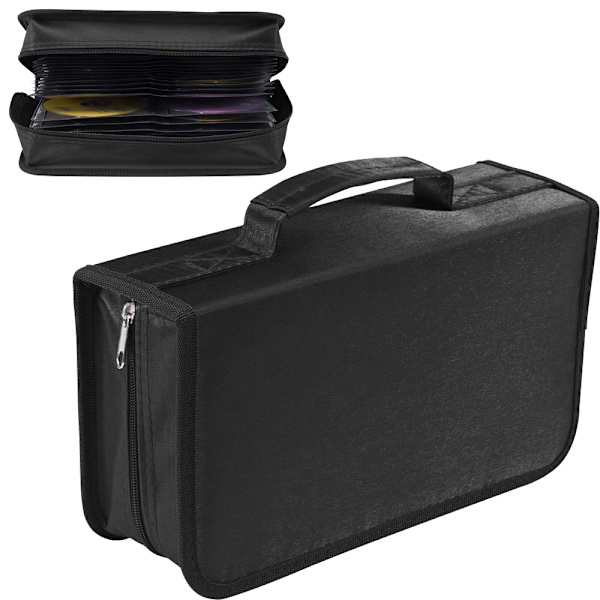 CD-etui, 128 kapacitet Merceriseret klud CD DVD-holder Beskyttelse Lynlås Bærbar diskopbevaringspung Organizer-Sort