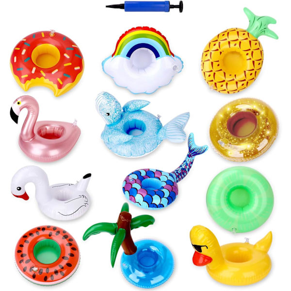 Gröna livfulla uppblåsbara dryckeshållare 12-pack, pool dryckeshållare flyter för fester och barns vattenleksaker, dryckesflottörer för pool