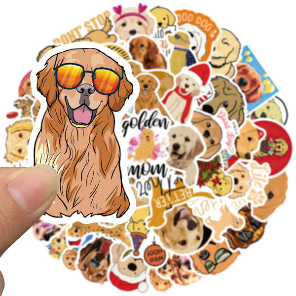 50 kpl Golden Retriever -tarroja, vedenpitävät vinyyliset koiratarrat vesipulloon, kannettavaan tietokoneeseen, lapsille, pojille