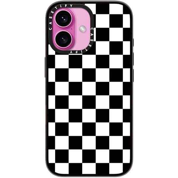 Kompakt iPhone 16 Pro Max Deksel [Lettvekt / 1,2 m 2X Militær Grad Fallbeskyttelse/Slank] - Kirsebær - Klar Svart Black White Check Checkerboard iPhone 16