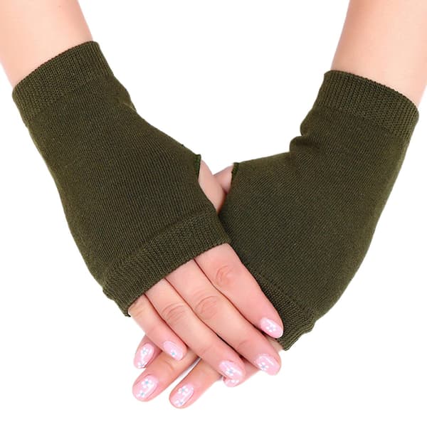Fingerless Gloves Stretchy Knitted Thumbhole Mittens Solid Color Short Hand Warmers 1