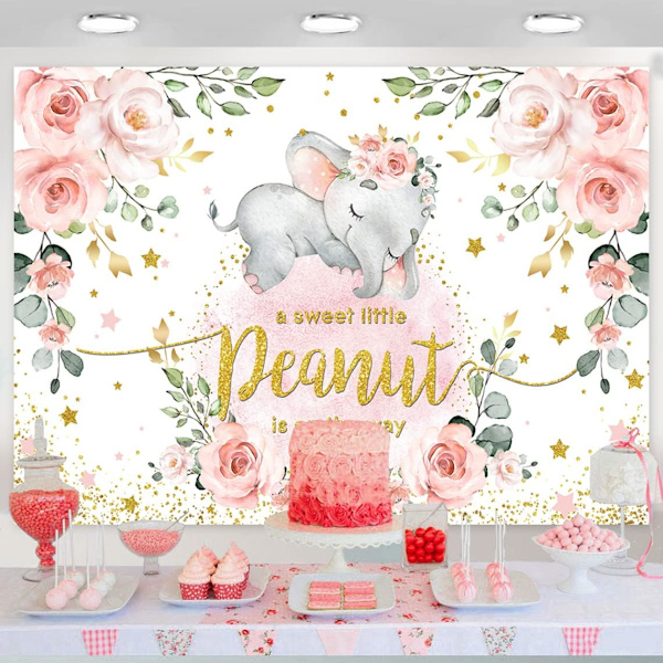 Baby Girl Elephant Baby Shower Tausta Pink Floral Sweet Tausta Pink Elephant Photo Banner Juhliin Koristeet 7x5ft