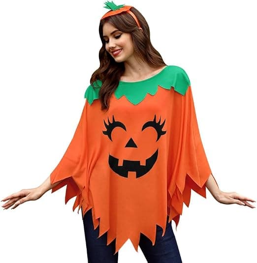 Halloween Græskar Poncho Dame Kostume Voksen