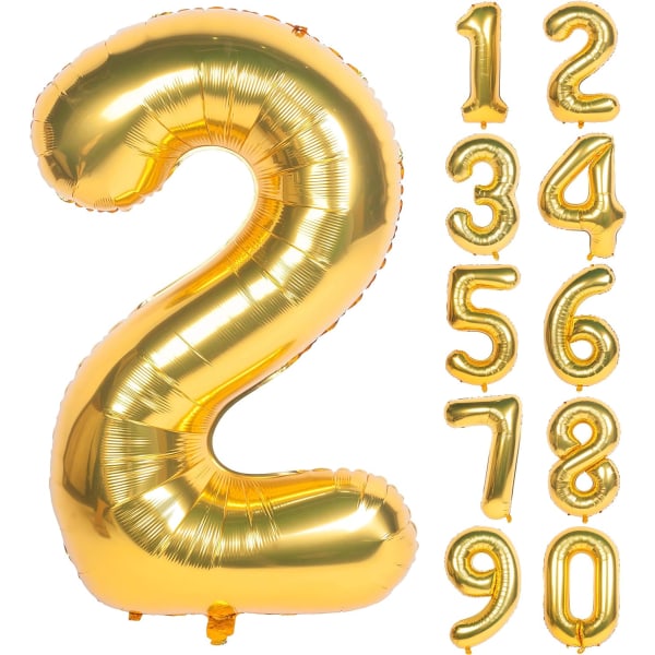 2 st 40 tums guldsiffriga heliumfolie födelsedagsballonger (guld 2)