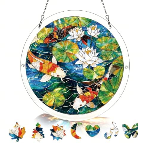 Koi Pond Akryl Puslespil Solfanger, 83 Dele DIY Vinduesdekoration