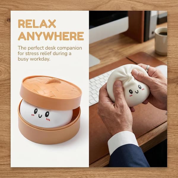 Stress Relief Bun Squeeze Toy, Stress Ball, Anti-Stress Ball - White