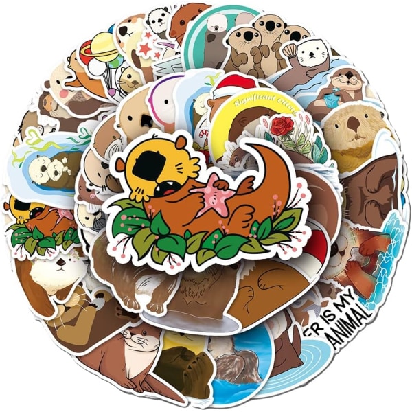 Otter Waterproof Vinyl Stickers Decorative Stickers for WateREottles Notebook Laptop Tablet Cup Car Scrapbook ,Cartoon Animals Decals(Otter-50Pcs)