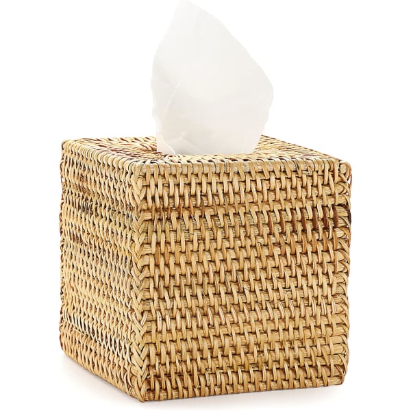 Rattan fyrkantig förvaringslåda för servetter, hållare för servetter, organiserare för hem, kontor, bil och hotell