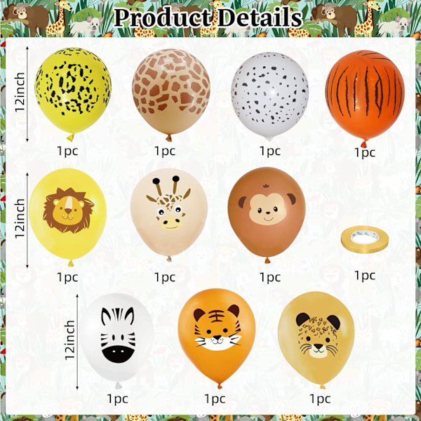 Djungel Safari Djurtryck Ballonger, 12\" Leopard Tiger Giraff Zebra Lejon Apa Latex Tryck Ballonger, Zoo Tema Ballonger  Fest Dekorationer Tillbehör