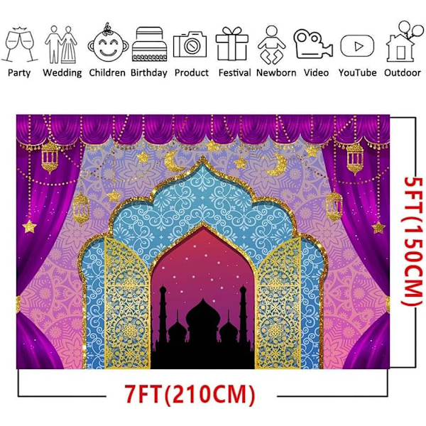 7X5FT Arabian Nights Magic Genie Tema Fotografi Bakgrunn Arab Marokko India Bollywood Fest Bakgrunn Foto Baby Shower Dekorasjon Banner