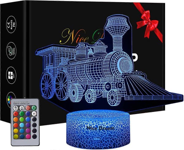Tog 3D Illusion Lampe, Tog Gave til Drenge, 16 Farver Skiftende Natlys