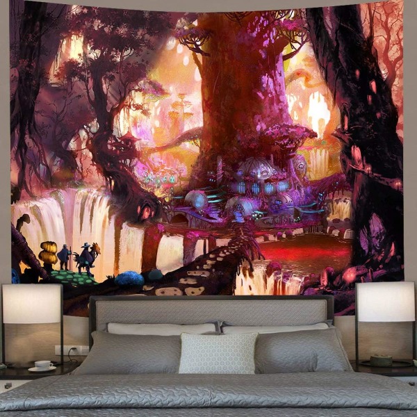 Fantasy Plant Magical Forest Tapestry Popular Fairy Wall Hanging A Large Life Tree in Forest with River Bedroom Living Room