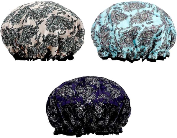 3-pak Dobbeltlags Badehætte Vandtæt Elastisk Brusehætte til Kvinder Brusebad Spa Salon Multicolor