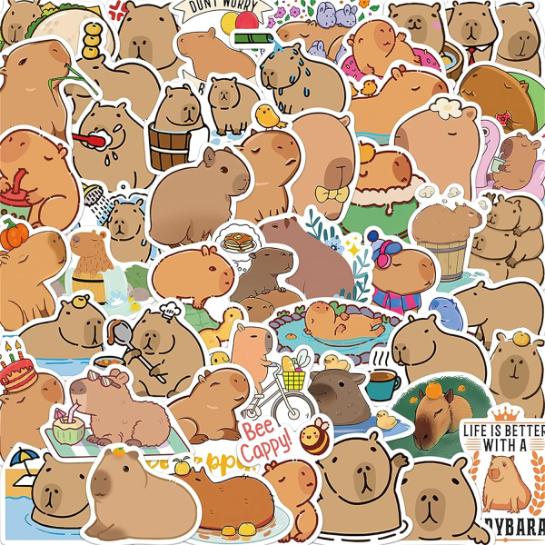 Roliga Capybara Gifts Stickers Pack 50st, söta djurdekaler Kawaii Vinyl Vattentäta Stickers för vattenflaskor Laptop