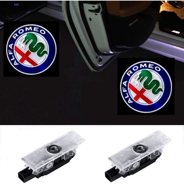 2 Pack Car Door Lights Logo Projector Ghost Lights Puddle Lights Welcome Emblem Lamp For Alfa Romeo Stelvio (2017-2018) Giulia (2017-2018)