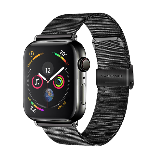 Yhteensopiva Apple Watch -ranneke 38-40mm/42-44mm, ruostumattomasta teräksestä valmistettu solkikiinnitteinen metalliranneke, korvaava - 42/44mm musta