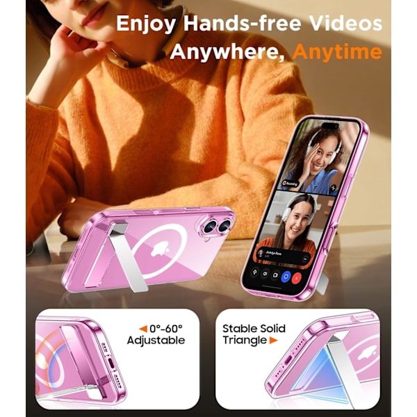 Temdan Magnetisk Kompatibel med iPhone 16 Pro Max Cover, [Indbygget Usynlig Støttefod][Kompatibel med MagSafe] [Militær Klasse Stødsikker] Slank Tynd Clear-Stand for iPhone 16 6.1"