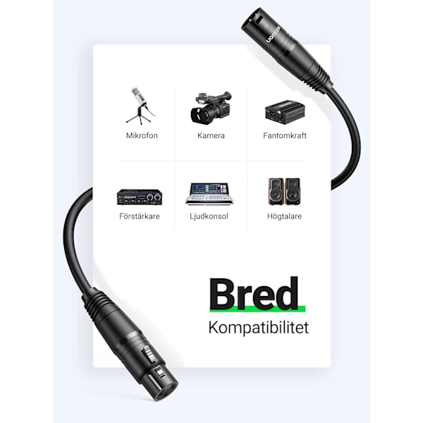 Kabel hann-hunn mikrofonkabel kompatibel med mikrofonhøyttaler mikser Camerer forsterker etc. (2M)
