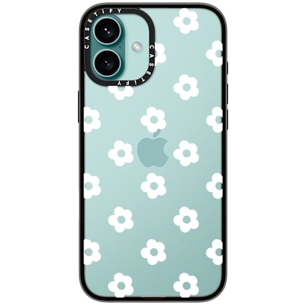 Kompakt iPhone 16 Pro Max Deksel [Lettvekt / 1,2 m 2X Militær Grad Fallbeskyttelse/Slank] - Kirsebær - Klar Svart Ditsy Daisies - White iPhone 16 Plus