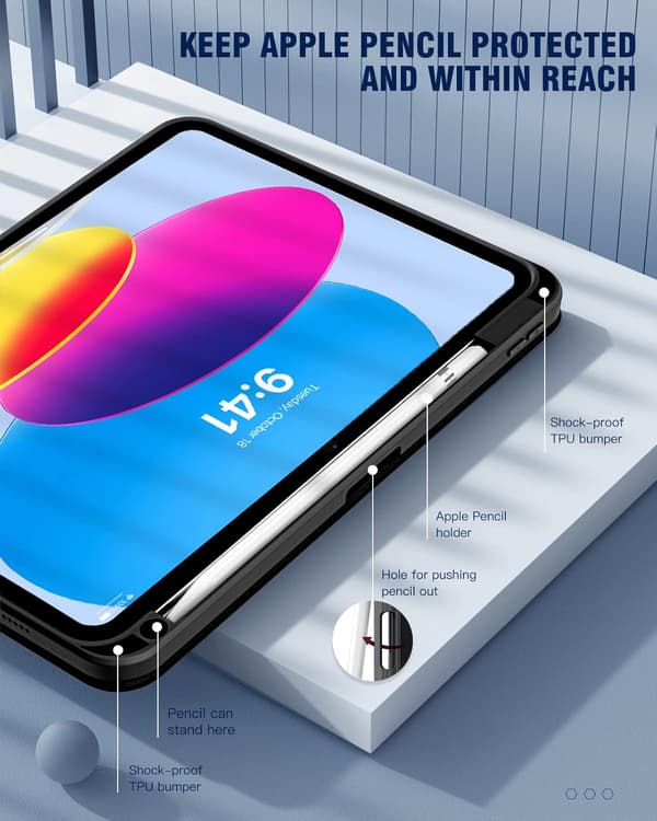 Skyddsfodral för iPad 10:e/11:e A16/2024/2025, med pennfack, ultratunn design, klar baksida