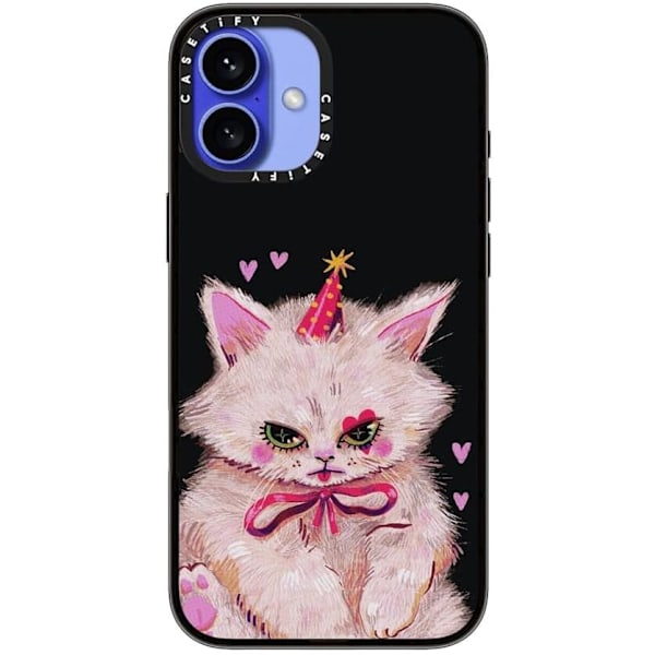 Kompakt iPhone 16 Pro Max Deksel [Lettvekt / 1,2 m 2X Militær Grad Fallbeskyttelse/Slank] - Kirsebær - Klar Svart Clown Kitty iPhone 16 Plus