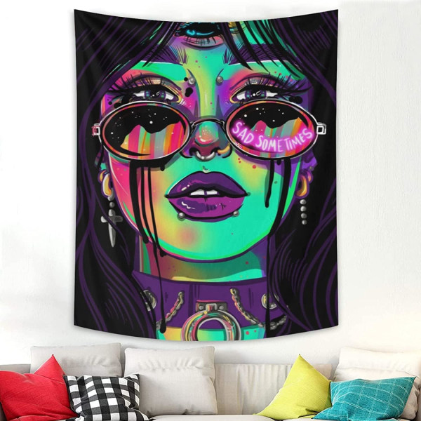 Hippie vægtæppe Trippy Cool Girl Art Mystisk vægtæppe Teen Girl og Boy vægophæng Tapestries til soveværelse sovesal hjem （100*150cm）