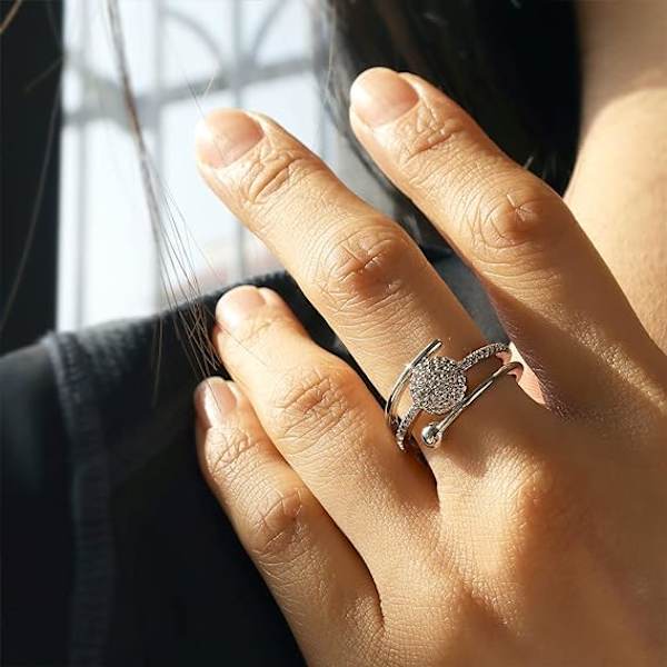 Justerbar öppen ring för kvinnor - Illusion Multi Circle Simulerad Diamant Cubic Zirconia Mode Smycken Present till Bal Fest