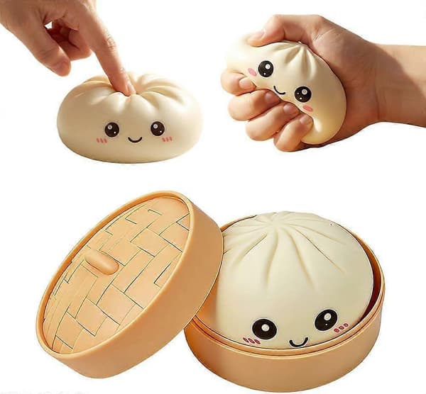 Dumpling Squishy, Mystery Dumpling Squishy, Dumplings Sensorisk Klemmelegetøj til Stresslindring, Blød Klemme Dekompressionsdej til Voksne Klasseværelsespræmier White