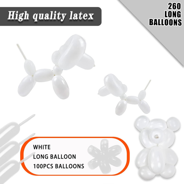 Långa ballonger 100-pack vit modellering Långa magic ballonger Förtjockning Latex Vridande DIY-djurballong för festdekoration