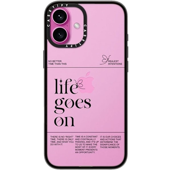 Kompakt iPhone 16 Pro Max Deksel [Lettvekt / 1,2 m 2X Militær Grad Fallbeskyttelse/Slank] - Kirsebær - Klar Svart Life Goes on iPhone 16 Plus