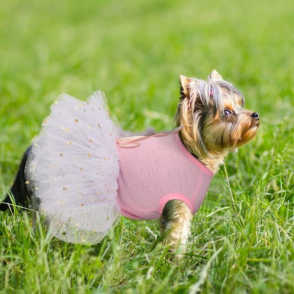 Koiramekko pienille koirille tytöille, naaraspennun mekko kanilla Chihuahualle Yorkielle, kesäiset lemmikkieläinten vaatteet koiran tutun hame - Vaaleanpunainen S