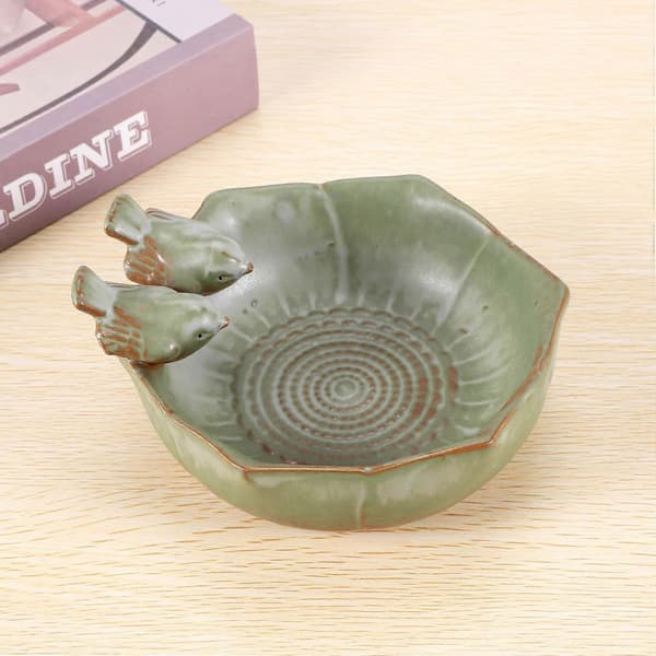 Keramisk fuglebad Haveindretning Fuglefoder Keramisk Akvarium Retro Finish Fuglefoder