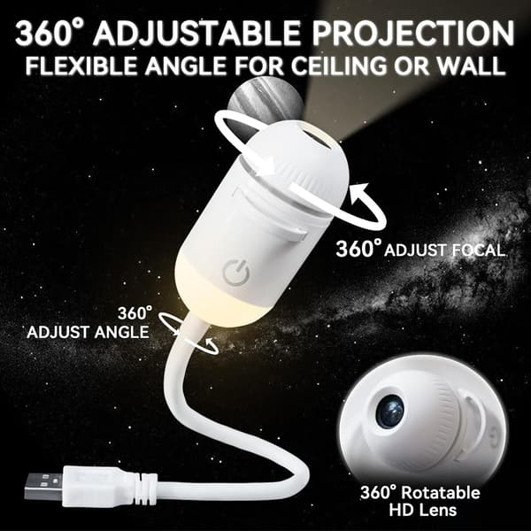2-in-1 Starry Sky Projector Night Light, 5 Slides, Adjustable Focus & Brightness, 360° Rotating USB for Bedroom Car Roof