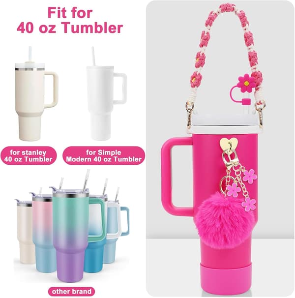 Stanley Cup Accessory Set Including Water Bottle Handle, Silicone Stanley Cup Boot, Silicone Straw Cover for Stanley Charms