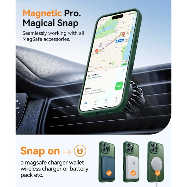 Magnetiskt skal för iPhone 16 Pro Max med fullständigt kameraskydd [Kompatibel med MagSafe] [Genomskinlig matt] Skyddande telefonfodral, Matt svart Deep Green iPhone 16 Pro