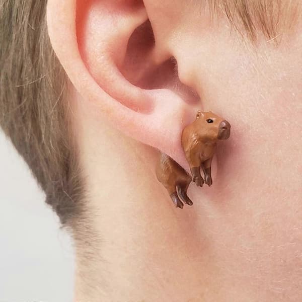 Håndmalede Capybara øreringe 3D-printede 1 par Capybara øreringe som gave til Capybara-elskere