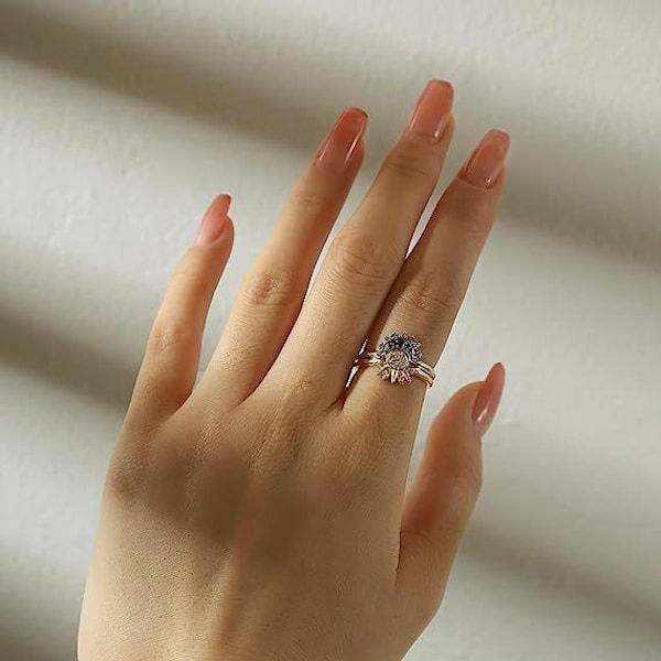 Sol och Måne Ringset för Alla Hjärtans Dag Presenter, Vänskaps Löftesring, Sol och Måne Matchande Ringar B