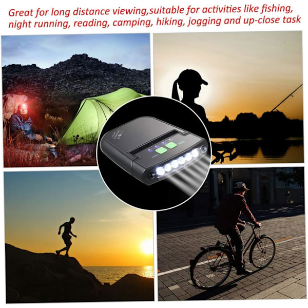 2-pack LED-klämmor för kepsar, USB-uppladdningsbara, vattentäta, superljusa, handsfree-huvudlampor