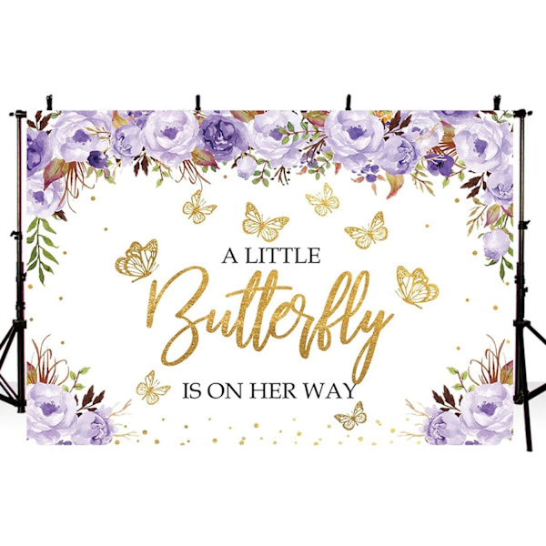 Baby Shower -tausta violetti kukkainen kultainen perhonen tytöt prinsessa valokuvaustausta kakkupöytäbanneri tyttö 1. syntymäpäiväjuhlan koriste 7x5ft