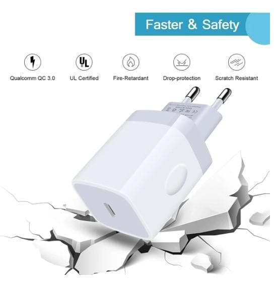 iPhone Hurtigoplader USB-C Strømadapter 20W + 2m Kabel Hvid White (1st Laddare & 1st 2m laddkabel)