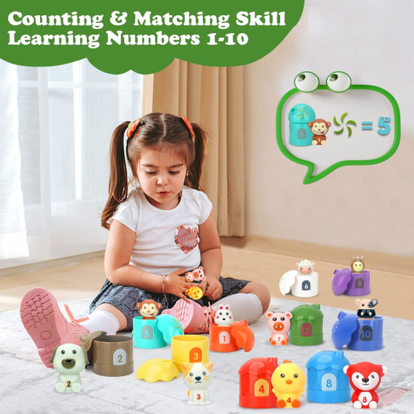 Montessori Learning Toy - 20st Farm Animals Finger Leksaker och lador för sortering, räkning, matchning och finmotoriska spel, pedagogiska sensoriska leksaker Present
