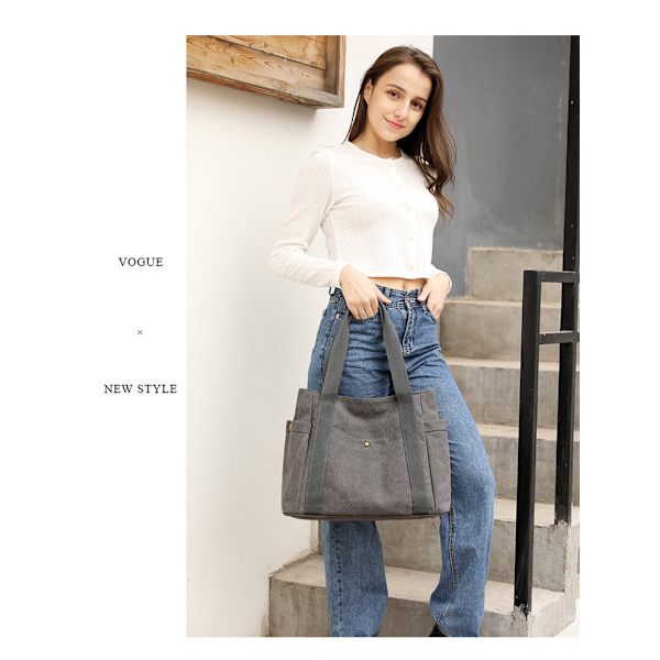 Kvinders Lærred Tote Håndtasker Multi-lomme Retro Casual Skuldertaske Top Håndtag Satchel Tote Pung