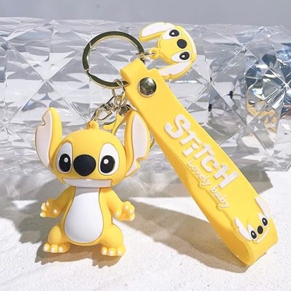 Anime Cute Stitch Silikonnyckelring, PVC-hänge Nyckelring Ringhållare Armbandstillbehör för barn Presenter（Shi Dizai-Yellow）